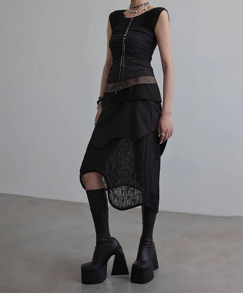 Wave Line Patchwork Skirt
